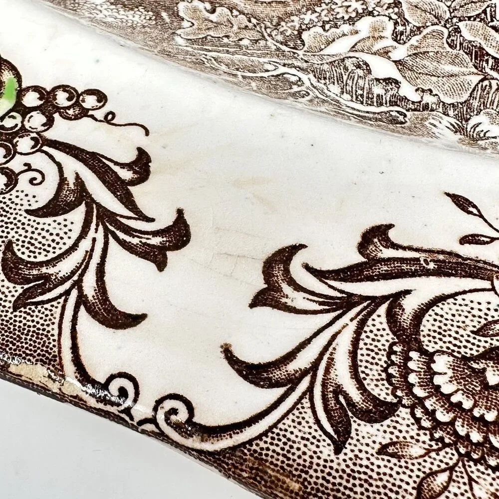 Vintage Japan Turkey Oval Platter Brown Transferware Thanksgiving Holiday 18”